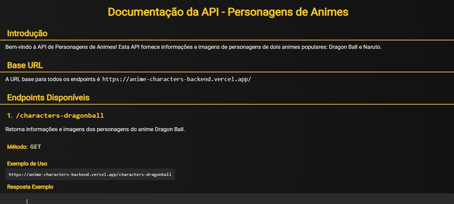 API Personagens de Animes